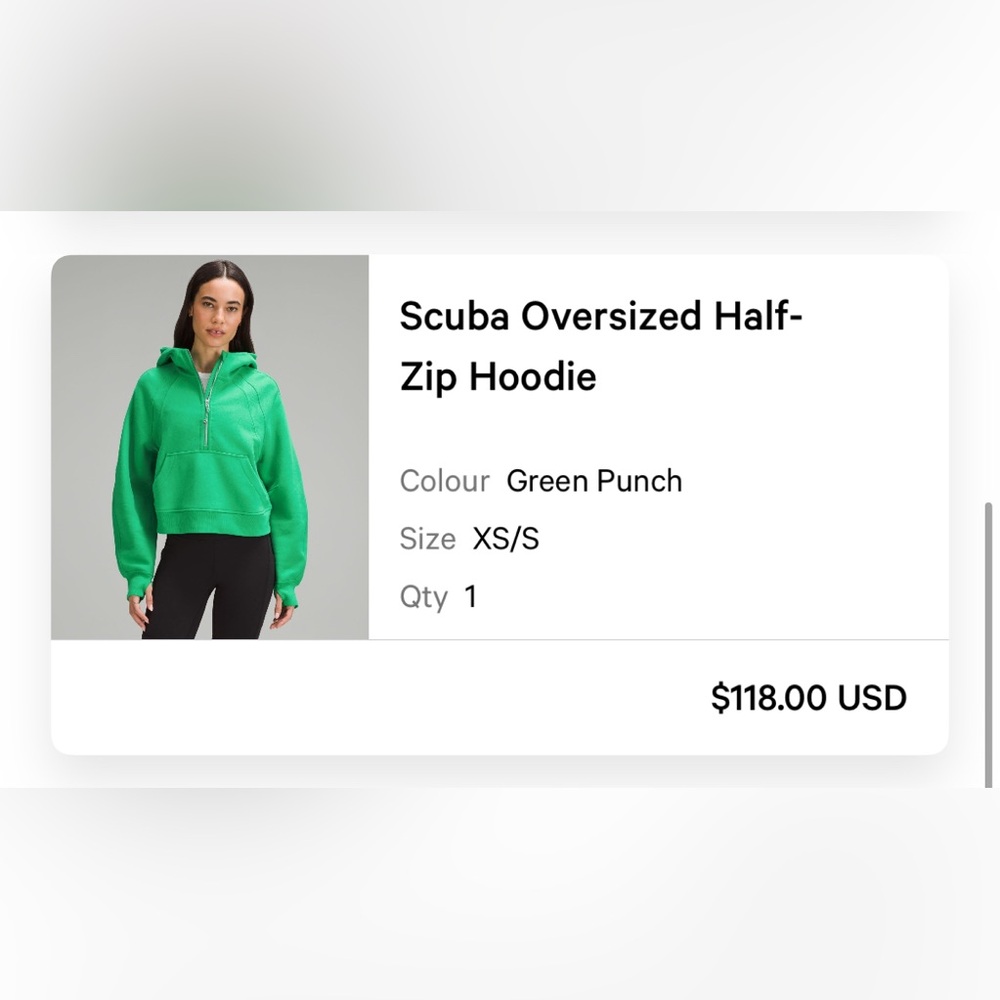 Lululemon Oversized Scuba Half Zip Hoodie XS/S in Green Punch